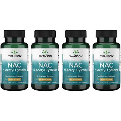 Swanson NAC - N-Acetyl Cysteine - Supplement 600 mg 100 Capsules (4 Pack)