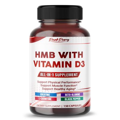 PEAKPURY HMB 3000 mg with Vitamin D3, Creatine, L-Carnitine &amp; Beta-Alanine - All-in-One Daily Support for Strength &amp; Active Wellness - 150 Capsules - Made in USA