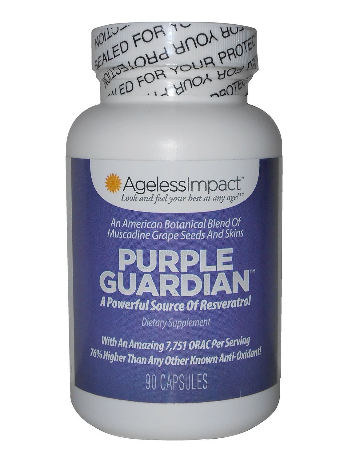 Purple Guardian Resveratrol with ORAC Blend of Pulverized Muscadine Grape Seeds &amp; Skins, Veggie Caps, 700mg, 90-Count