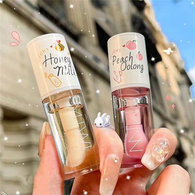 GHFCZOO 2Pcs Crystal Jelly Lip Oil Set - Hydrating, Long-Lasting Lip Gloss &amp; Tinted Lip Balm for Nourishing Lip Care, Peach and Honey Milk Lip Gloss Set