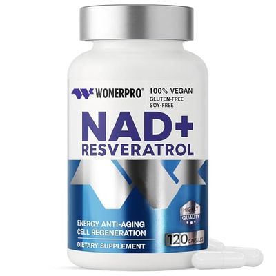 NAD Supplement 1500mg Pure Organic, NAD Resveratrol &amp; Vitamin B3 for Women &amp; Men, Energy Boost &amp; Anti-Aging Support, 120 Vegan Capsules (Gluten-Free, Soy-Free)