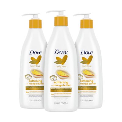 Dove Body Love Softening Body Lotion with Mango &amp; Almond Pack of 3 For Touchably Soft Skin Butters Lotion for Dry Skin with Restoring Ceramide Serum 13.5 oz