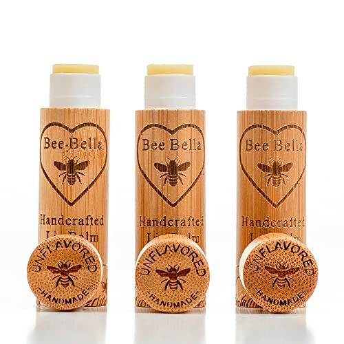 Bee Bella Lip Balm, Unscented (Unflavored), 3 Pack - Moisturizing Lip Care, 100 Natural, Original Organic Beeswax with Vitamin E, Handmade in USA