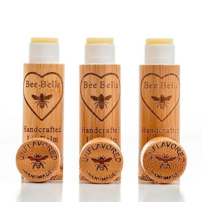 Bee Bella Lip Balm, Unscented (Unflavored), 3 Pack - Moisturizing Lip Care, 100 Natural, Original Organic Beeswax with Vitamin E, Handmade in USA