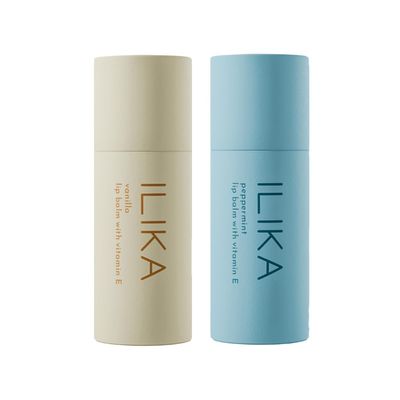 ILIKA Lip Balm, 2X Volume, Organic, Plastic-free, Vegan &amp; Cruelty-Free, COSMOS Certified Organic, PETA Certified, Plant-Based, Biodegradable tube, 2 Pack, Vanilla &amp; Peppermint