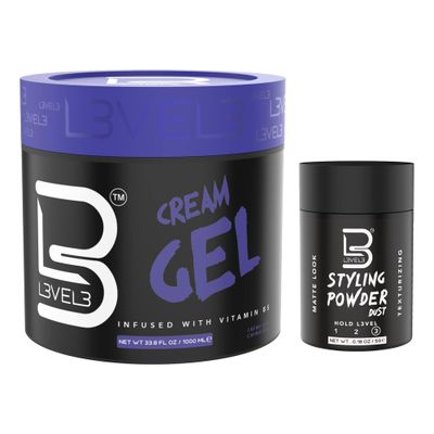 L3 Level 3 Cream Gel - Provides Volume and Medium Hold - With Vitamins to Nourish and Protect Hair Level Three Mens Hair Styling Cream (Sample Powder Included, Large)