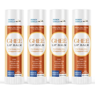 All Natural Lip Balm For Very Dry Lips | Hydrating &amp; Moisturizing Lip Balm with Shea Butter, Ghee, Jojoba Oil, Coconut Oil | Chapped Lips &amp; After Sun Care | BioSerene (4.5 gms/tube, French Vanilla)