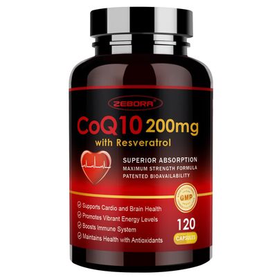 ZEBORA CoQ10-200mg with Trans-Resveratrol, PQQ &amp; Vitamin E - High Absorption Coenzyme-Q10 with BioPerine - Powerful Antioxidant for Heart &amp; Energy-Production,120 Veggie Capsules