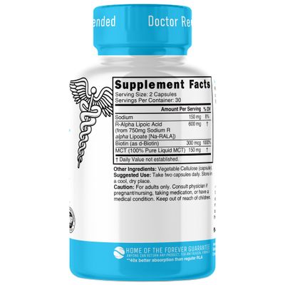 Nature's Fusions Nutri R Alpha Lipoic Acid 600mg Capsules - Stabilized with Biotin - Active Form R-ALA - Clinical Dosage - Powerful Antioxidant and Cellular Energy Support - 60 Vegan Capsules