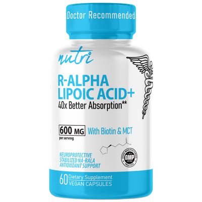 Nature&#39;s Fusions Nutri R Alpha Lipoic Acid 600mg Capsules - Stabilized with Biotin - Active Form R-ALA - Clinical Dosage - Powerful Antioxidant and Cellular Energy Support - 60 Vegan Capsules