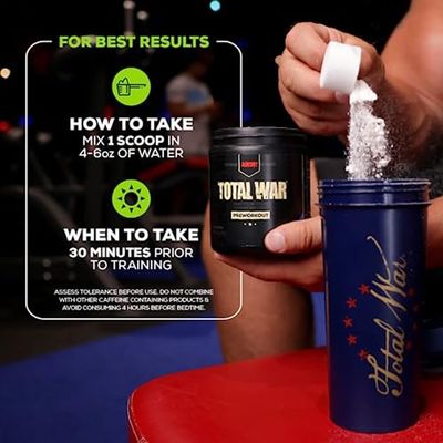 REDCON1 Total War Pre Workout, Tiger's Blood - L Citrulline, Malic Acid, Green Tea Leaf Extract for Pump Boosting Pre Workout for Women &amp; Men - 3.2g Beta Alanine to Reduce Exhaustion (30 Servings)