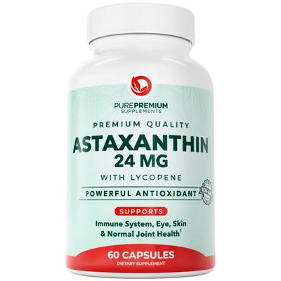 PurePremium Astaxanthin Supplements - Astaxanthin 24mg with Lycopene 50mg Antioxidants Supplement for Skin &amp; Eye Health, Normal Joint Support &amp; Immune System Support - Non-GMO - 60 Count