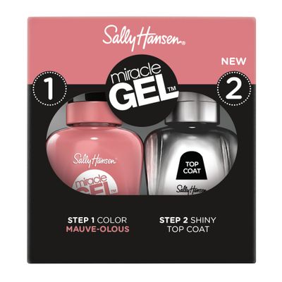 Sally Hansen Miracle Gel, Mauve-olous and Shiny Top Coat Duo, Long Lasting, Gel-Like Formula, No UV Lamp Needed, Nail Polish Duo