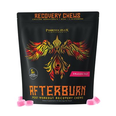 After Burn Creatine Monohydrate Chews - BCAAs &amp; L-Glutamine - Gummies - Pre/Post Workout Recovery for Men &amp; Women - Strength Energy Endurance - Muscle Growth - Immune Function
