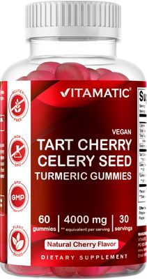 Vitamatic Tart Cherry with Celery Seed Gummies - 4000mg Equivalent Per Serving (from 10:1 Extract 400 mg)