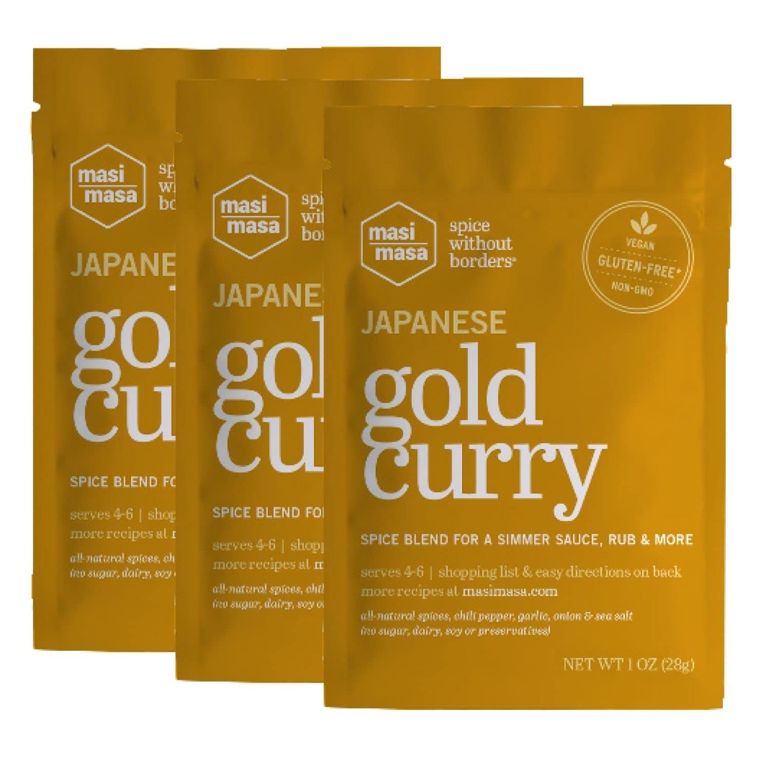 MASI MASA Japanese Gold Curry Spice Blend, 3 Pack, Delicious Golden Curry for Easy Recipes, Japanese Food Curry, Vegan, Gluten-Free, Soy-Free, Dairy-Free, Non-GMO, No Preservatives