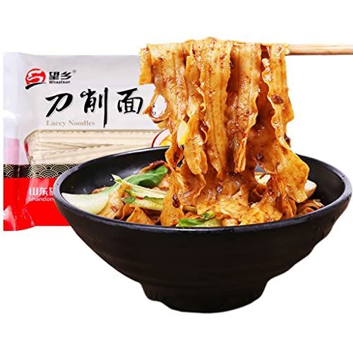 JTEDZI Knife Sliced Noodles Wavy Knife Cut Noodles, Chinese Flat Dry Wide Noodles, Vegetarian Knife Shaved Noodles, Dao Xiao Mian, , 500g/17.63oz (pack of 1)