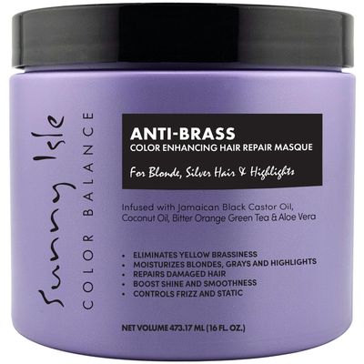 Sunny Isle Anti-Brass Color Enhancing Purple Hair Repair Masque 16oz | Neutralizes Yellow Undertones &amp; Brassiness | Deep Conditioner Treatment Toner for Blonde, Silver, Gray Hair &amp; Highlights