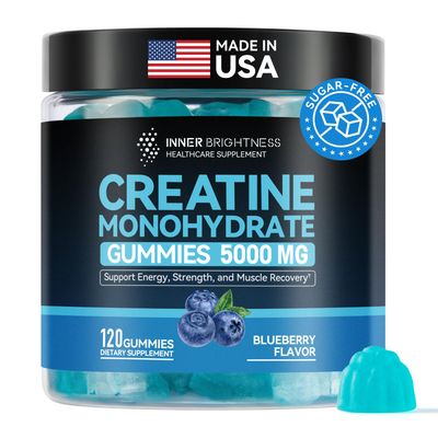 Creatine Monohydrate Gummies for Men &amp; Women, 5000 mg, 6-1 Creatine Gummies with BCAA, L-Carnitine for Muscle Growth, Strength &amp; Energy Support, Sugar Free, Vegan, 120 Count, Blueberry