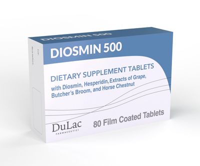 Dulc - Diosmin 500 Hemorrhoid and Leg Vein Supplement 80 Tablets, Diosmin, Horse Chestnut Extract, Butchers Broom, Hesperidin for Circulation, Made in Italy