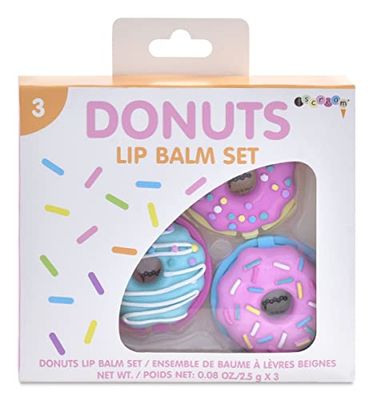 iscream Sprinkle Donuts Shaped Watermelon, Strawberry &amp; Vanilla Scent Lip Balm Trio