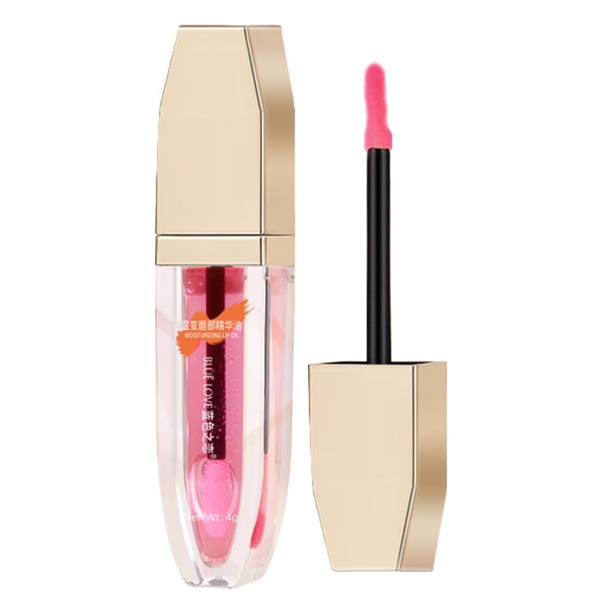 BLUE LOVE Color Changing Lip Oil - Moisturizing &amp; Non-Sticky Lip Gloss with Fresh Texture, Hydrating Tinted Lip Balm for Plumping &amp; Long-Lasting Shine for Women (Peach Oolong)