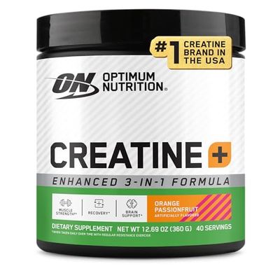 Optimum Nutrition Creatine Monohydrate Plus Powder, Orange Passionfruit Flavored Creatine Performance Blend With Electrolytes for Hydration, Added Vitamins, 40 Servings, 360 Grams (Packaging May Vary)