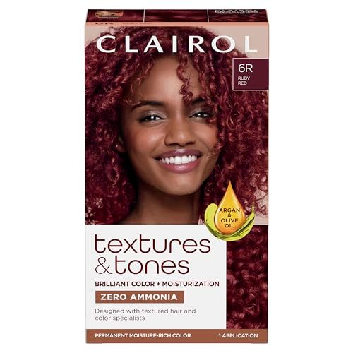 Clairol Textures &amp; Tones Permanent Hair Dye, 6R Ruby Red Hair Color, Pack of 1