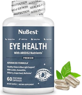 NuBest AREDS 2 Eye Vitamins Eye Health with Beta Carotene Carrot Powder, 20mg Lutein, 4mg Zeaxanthin, Bilberry, Grape Seed, BioPerine, B-Complex, Multivitamin for Eye Health - 60 Vegan Capsules