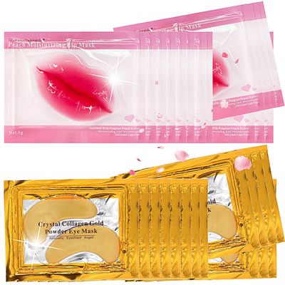 Qawnfy 30 Pairs Lip Masks &amp; 24K Gold Gel Eye Masks, Under Eye Collagen Patches and Crystal Gel Lip Masks Collagen Under Eye Mask for Dark Circles Puffiness and Wrinkles