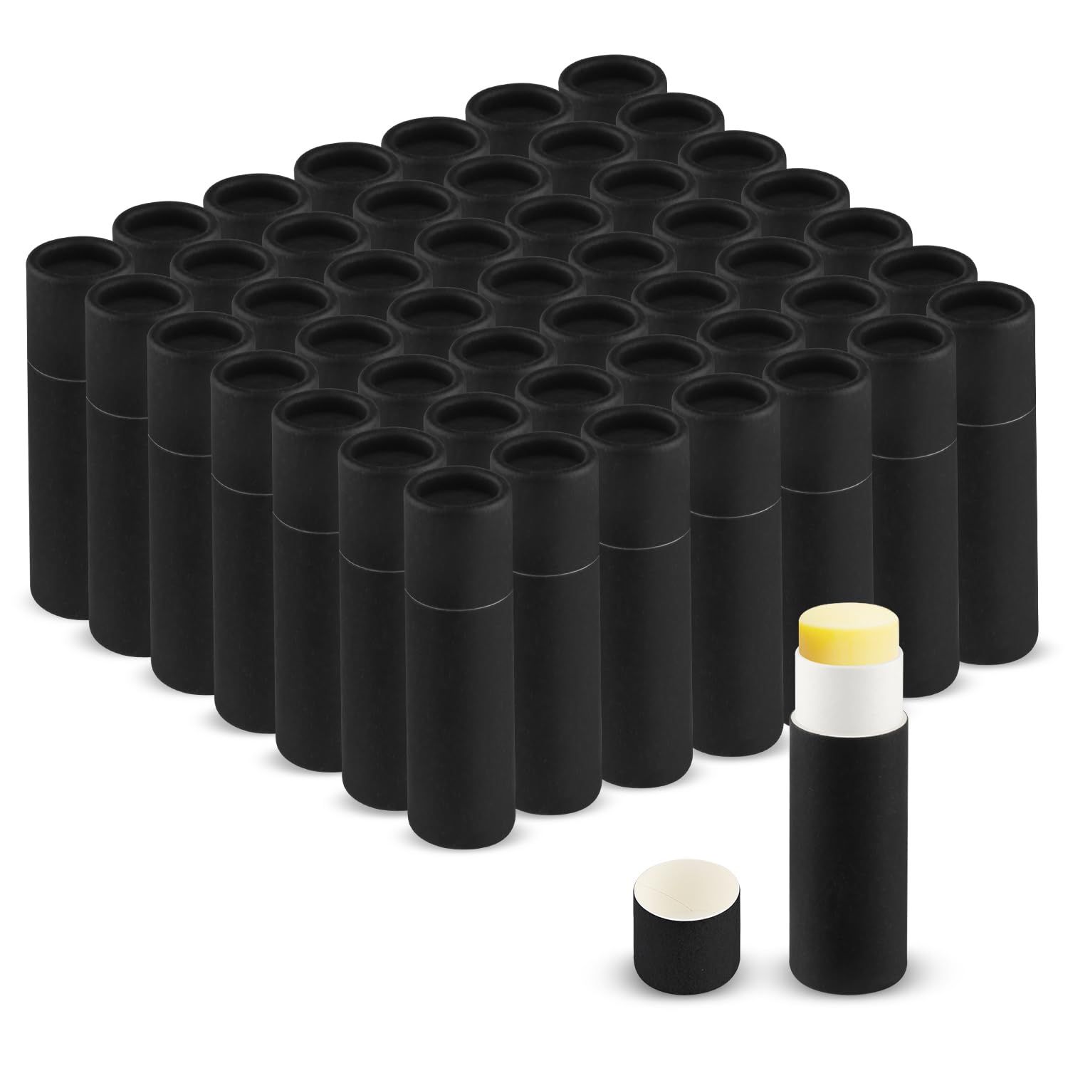 DMuuuDM 50 Pcs 0.3 oz Paperboard Lip Balm Tube,Empty Kraft Paper Chapstick Tube Holder,Push-Up Style Biodegradable Solid Perfume Lip Gloss Container for DIY Homemade Balm,Non-Plastic Container- Black