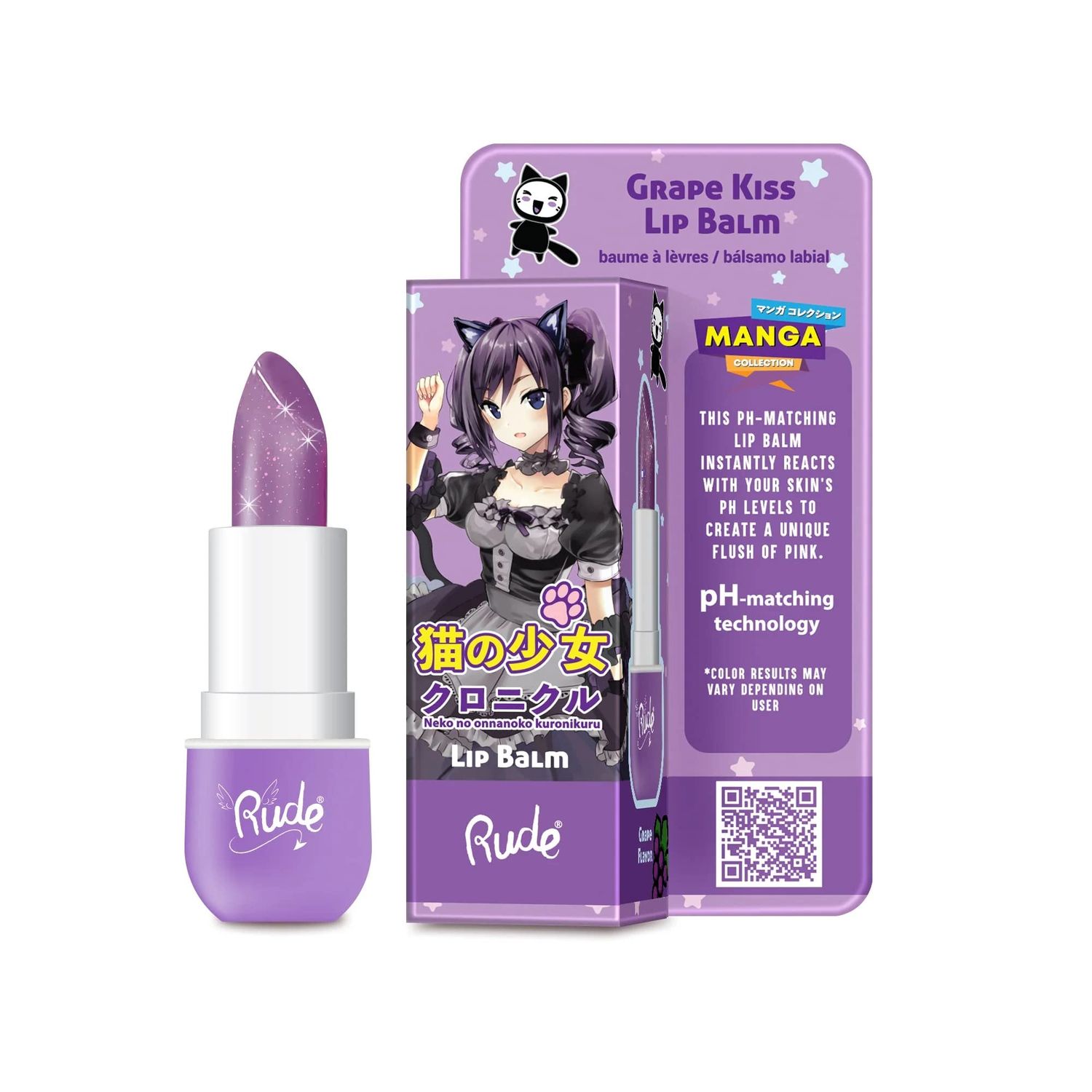 Manga Collection Lip Balm - Grape Kiss by Rude Cosmetics for Women - 0.123 oz Lip Balm