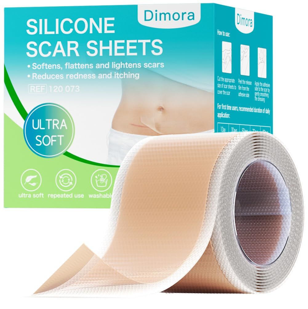 Dimora Waterproof Silicone Scar Sheets - Medical Grade Hypoallergenic Silicone Scar Tape (1.6x60&quot; Roll), Ultra-soft Scar Removal Treatment for Surgical Scars, C Section, Tummy Tuck, Keloid Treatment