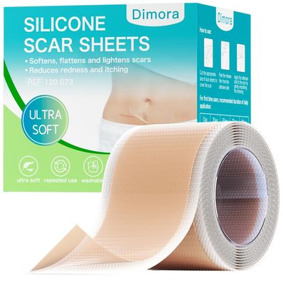 Dimora Waterproof Silicone Scar Sheets - Medical Grade Hypoallergenic Silicone Scar Tape (1.6x60&quot; Roll), Ultra-soft Scar Removal Treatment for Surgical Scars, C Section, Tummy Tuck, Keloid Treatment