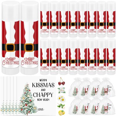 Swiffen 25 Sets Lip Balm Bulk for Christmas Stocking With Wish Card and Organza Bag - Employee Appreciation Gifts, Party Supplies for Girls, Kids, Teacher Team