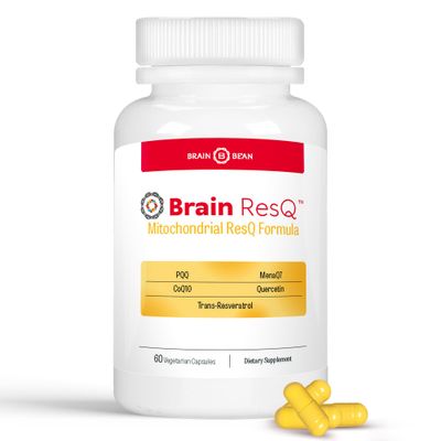 Brain ResQ Advanced Mitochondrial Formula with PQQ, CoQ10, Trans Resveratrol, MenaQ7 &amp; Quercetin Supplement - 100mg of CoQ10 &amp; 15mg PQQ - Supports Brain, Heart &amp; Cellular Health - 60 Capsules