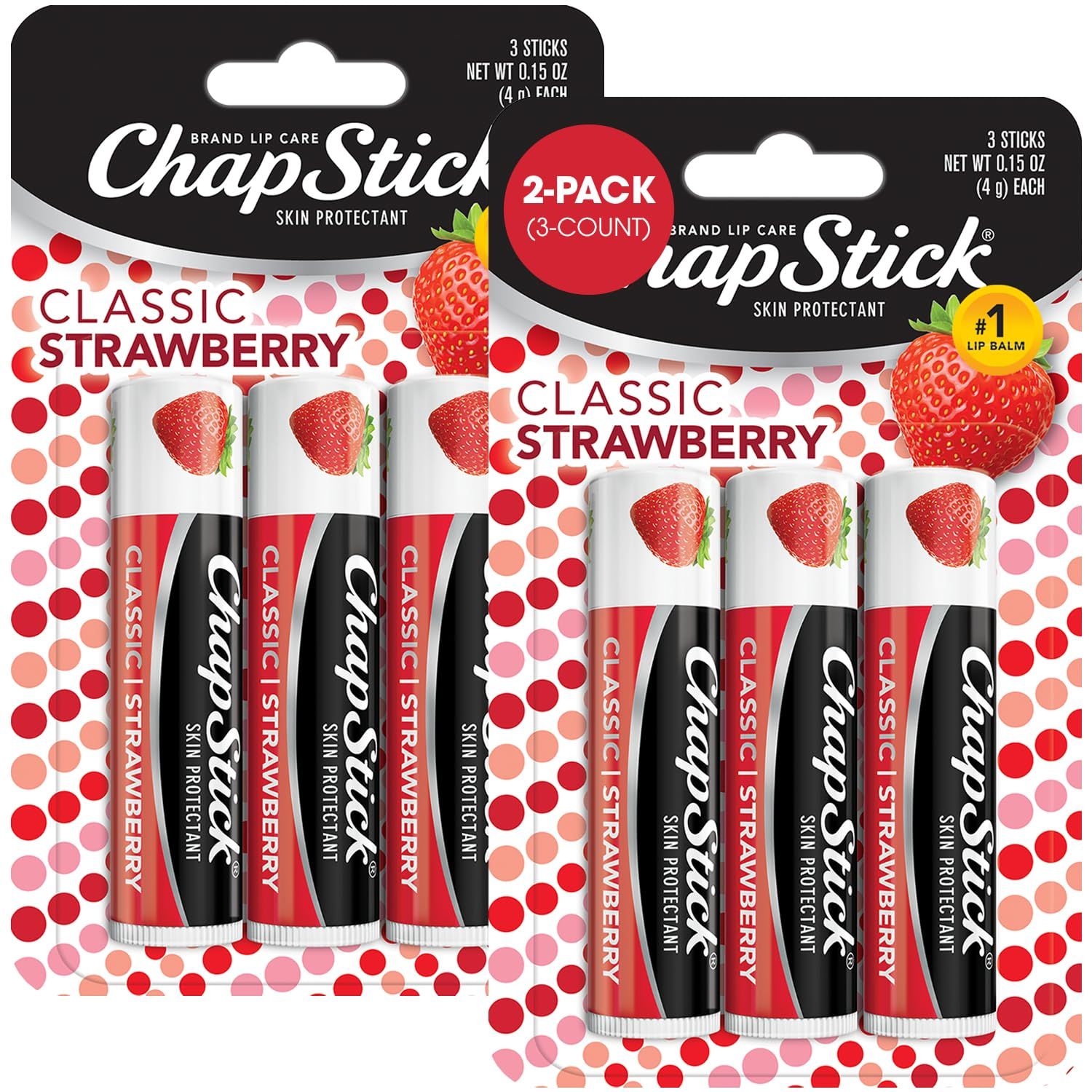 ChapStick Classic Strawberry Lip Balm, 6-Count - Tinted Lip Moisturizer, Juicy &amp; Sweet, 0.15 Oz Ea
