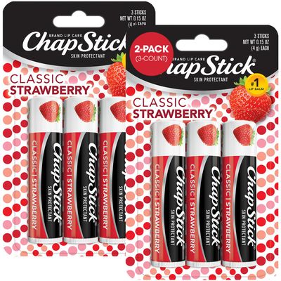 ChapStick Classic Strawberry Lip Balm, 6-Count - Tinted Lip Moisturizer, Juicy &amp; Sweet, 0.15 Oz Ea