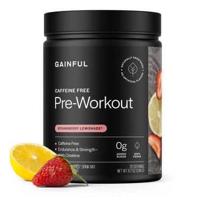 Gainful Caffeine Free Pre Workout Powder with Creatine, Strawberry Lemonade Flavor, Supports Strength, Endurance, &amp; Recovery, BCAAs, Beta Alanine, L-Citrulline, No Artificial Ingredients, 20 Servings