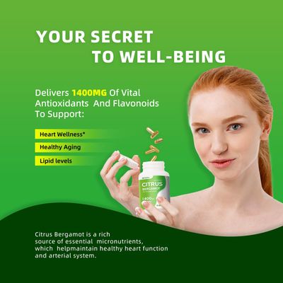 Organic Citrus Bergamot 1400mg, 120 Capsules -Citrus Bergamia - Essential Oil and Citrus Bioflavonoids - Natural Heart Health Supplements for Women and Men - Non-GMO Pills