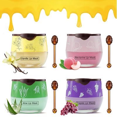 4PCS Bee Lip Balm Honey Pot, Fruit Moisturizing Propolis Lip Mask, Lip Mask Overnight Propolis Moisturizing Lip Balm Hydrating Prevention Dry and Crack Lip Scrubs Exfoliator Lip Care Products (B)