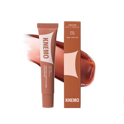 KNEMO LipLock Jelly Serum for Dry Lips, Long-Lasting, Hydrating, Plumping, Glossy Mask with Rose PDRN, Carrot Collagen, Pillow Peptide, Moisturizing Tinted Lip Balm. (Pink Flan)