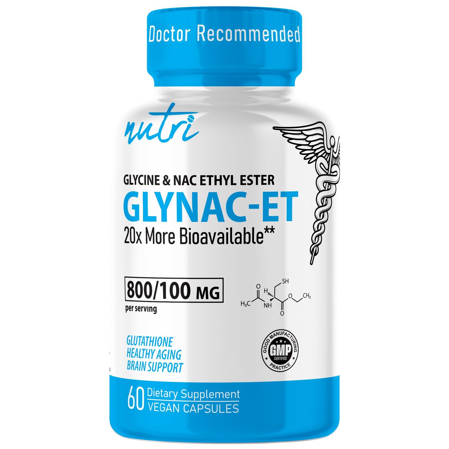 GlyNAC-ET NAC Supplement N-Acetyl Cysteine Ethyl Ester - 20x More Bioavailable Than GlyNAC - Glycine &amp; N-acetylcysteine Ethyl Ester Anti Aging Supplement, Boost Glutathione (60 Capsules)