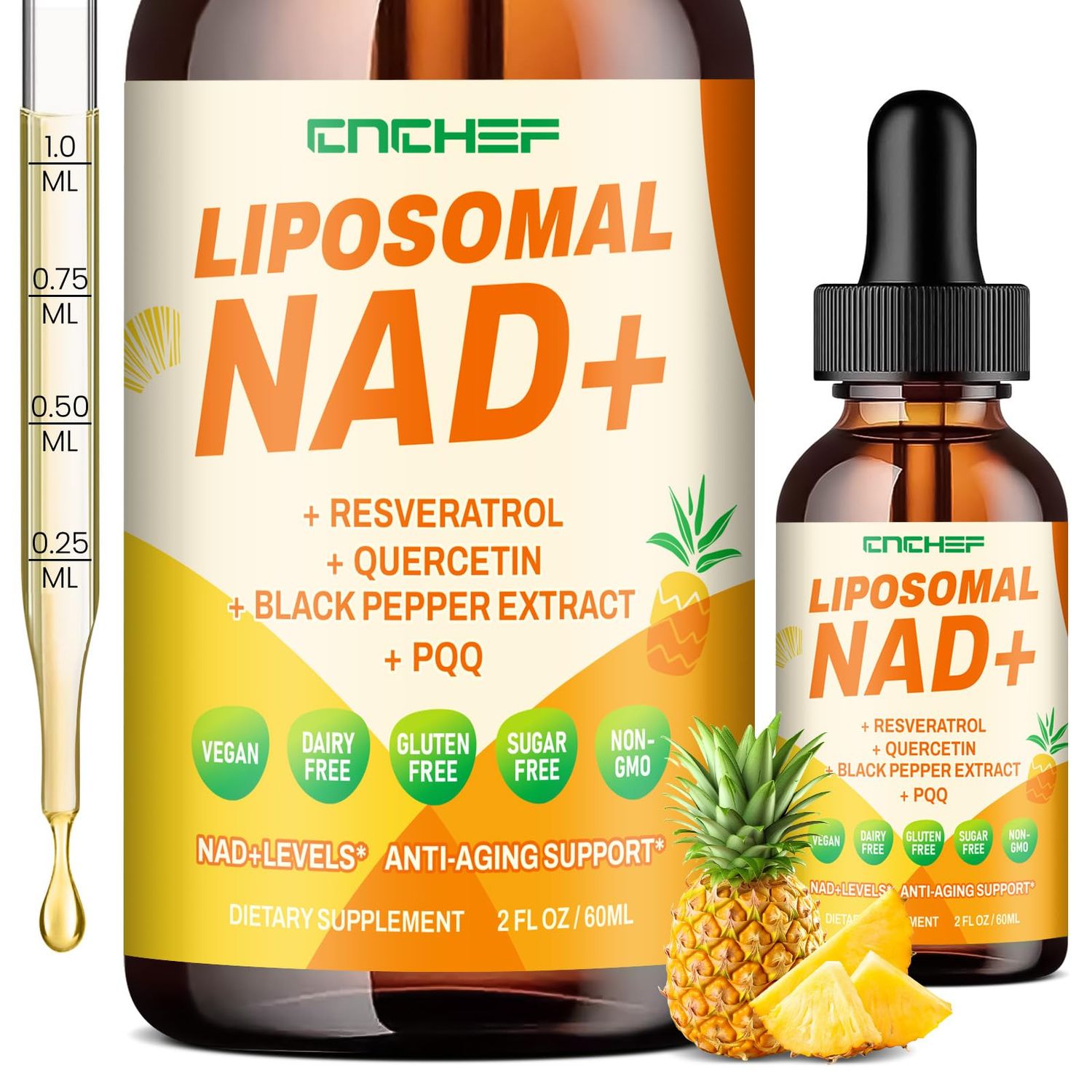CNCHEF Liposomal NAD Supplement - 1500mg NAD Liquid Drop for Women &amp; Men Nicotinamide Riboside Chloride &amp; Resveratrol Complex - Cellular Renewal, Anti-Aging Support - 30 Servings (2 fl oz)