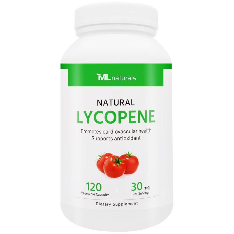 ML Naturals Natural Lycopene 30 mg 120 Vegetable Capsules. All-Natural from Tomatoes. Antioxidant &amp; Immune Support, Cardiovascular Health &amp; Prostate Health.