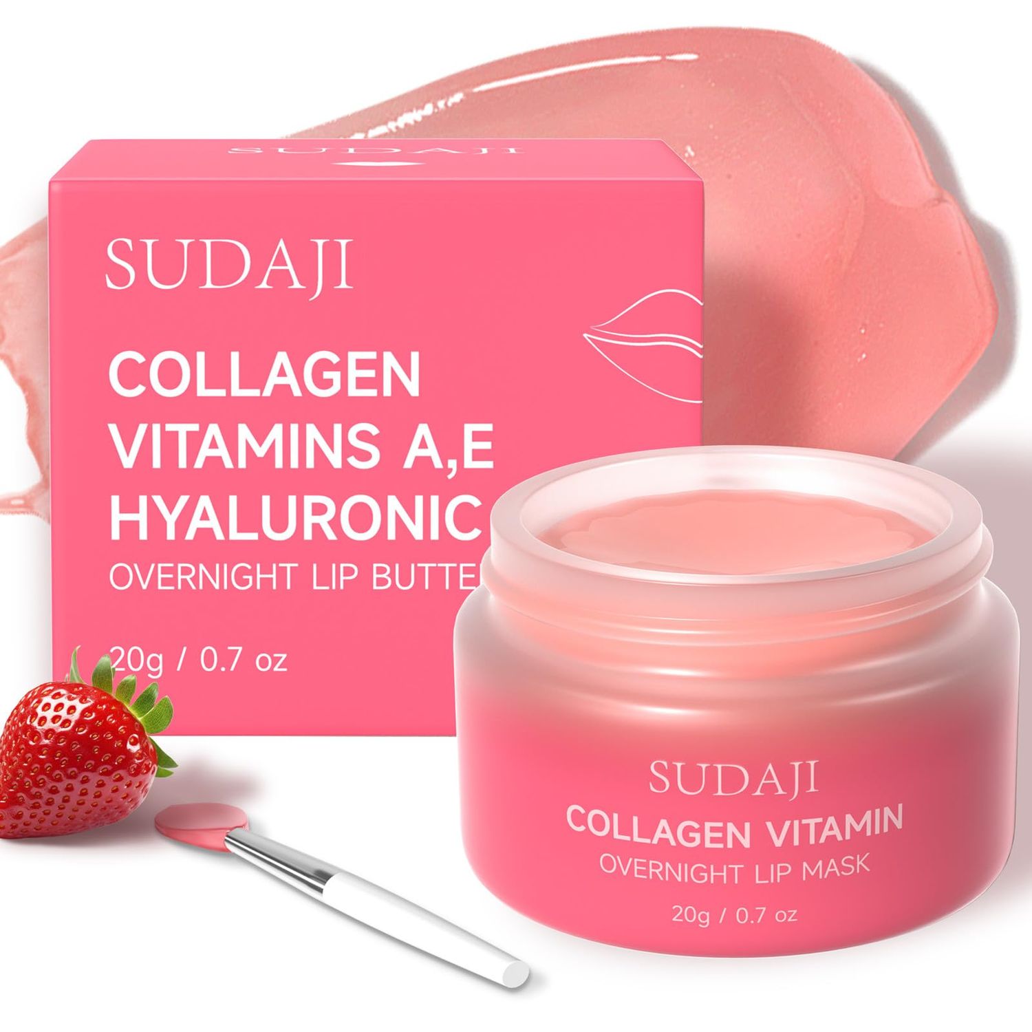 SUDAJI Collagen Lip Mask, Hydrating Lip Balm, Overnight Moisture Lip Butter with Hyaluronic Acid &amp; Aloe Vera, Sleeping Nourishing Lip Butter Balm
