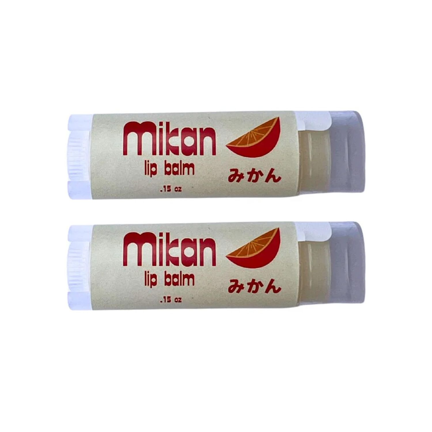 Mikan Citrus Lip Balm - Pack of 2 - with Shea Butter, Castor Oil, Sunflower Oil, Vitamin E - Handcrafted in Small Batches