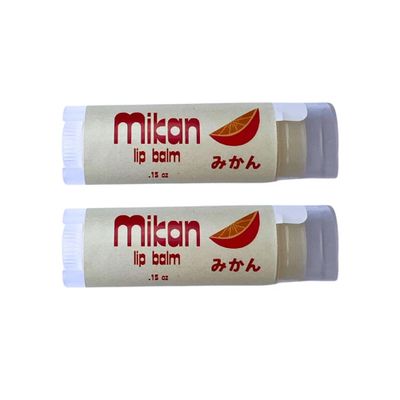 Mikan Citrus Lip Balm - Pack of 2 - with Shea Butter, Castor Oil, Sunflower Oil, Vitamin E - Handcrafted in Small Batches