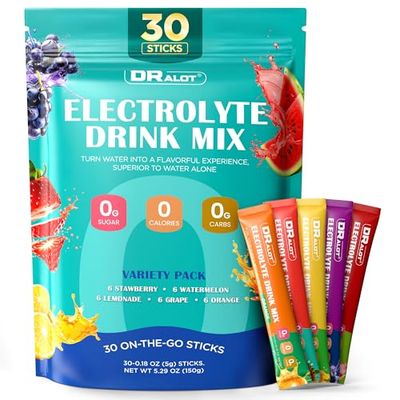 Dralot Juicy Splash 30 Packs Sugar Free Electrolytes Powder w/Natural Flavor, Liquid Daily IV RechargeTech. Mix 5 Electrolyte for Balance, Raw Seasalt Hydration Packets for GF, Vegan, Non-GMO, Keto