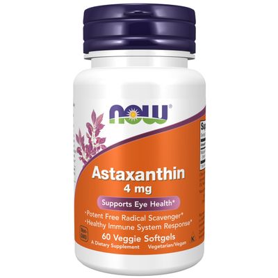 NOW Foods Supplements, Astaxanthin 4 mg, features Zanthin, Supports Eye Health, 60 Veg Softgels
